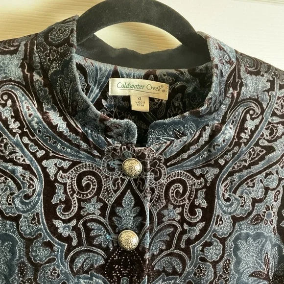 Coldwater Creek Velvet Paisley Jacket Blue & Brown Print Size X-Large women’s - Picture 5 of 13
